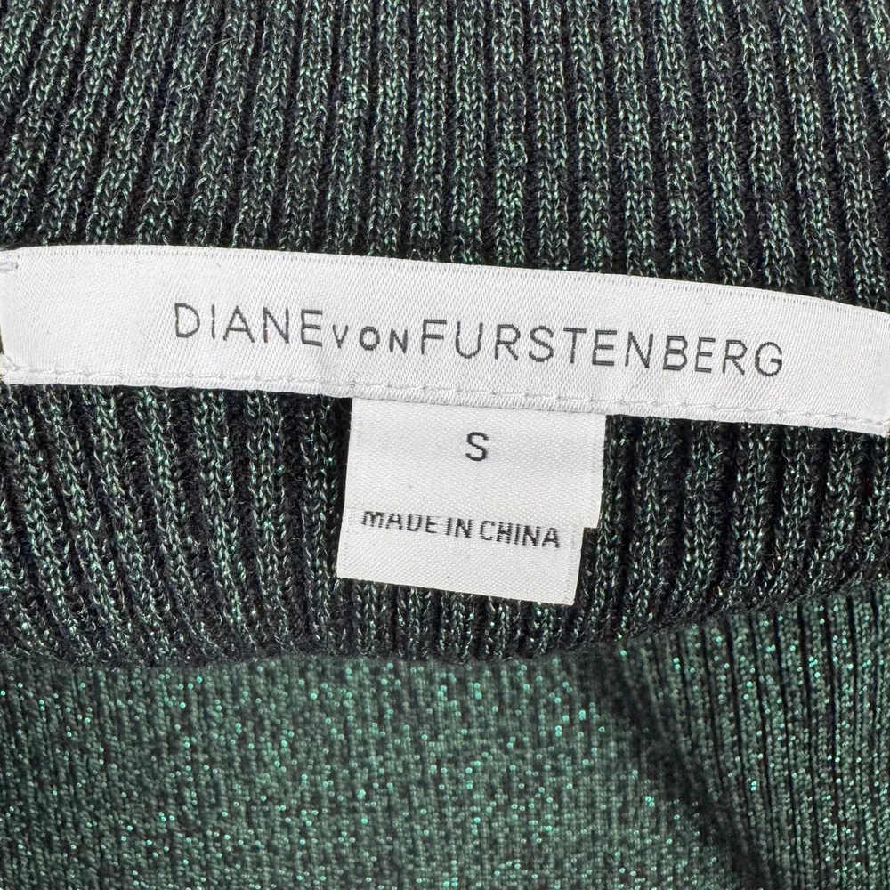 Diane von Furstenberg Tess Metallic Sweater Women S Green Mock Neck